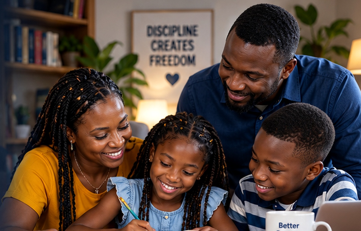 African family learning together at home